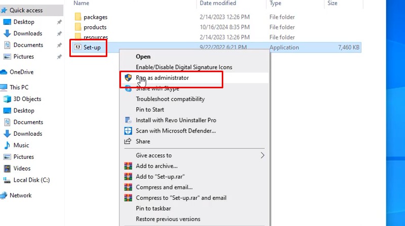 Chạy file Set-up bằng quyền admin
